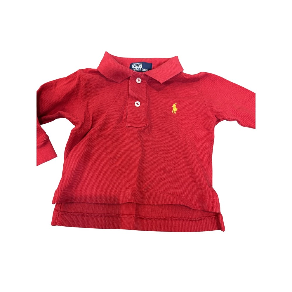 Polo Ralph Lauren‎ Shirt Baby Boys 9-12 Months Red Long Sleeve Polo Top Cotton